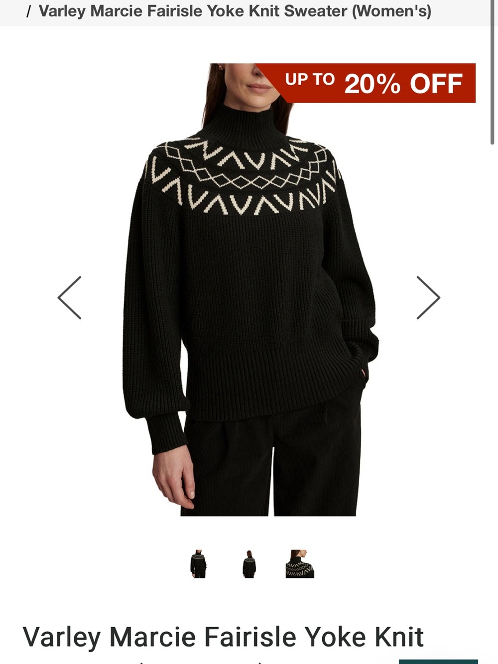 Varley Black Fair Isle Yoke Turtleneck Sweater